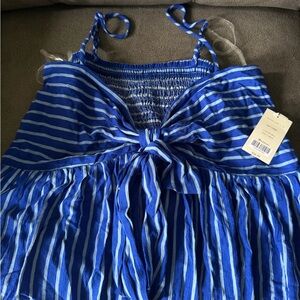 Buckle Blue and White Striped Tie-Front Sundress